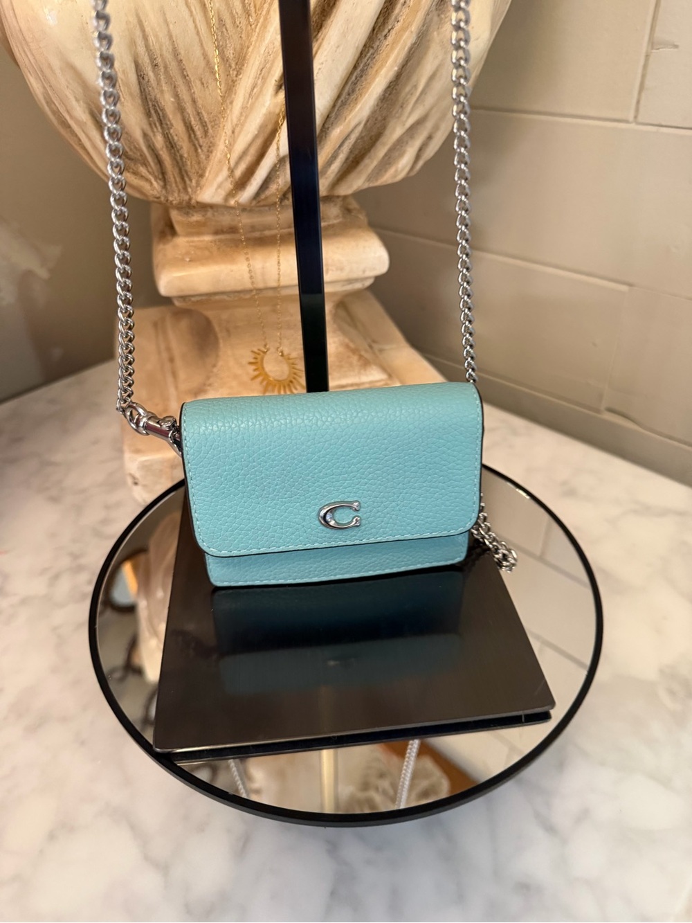 Coach Pebble Leather Mini Crossbody - Aqua Blue like new - Picture 14 of 17